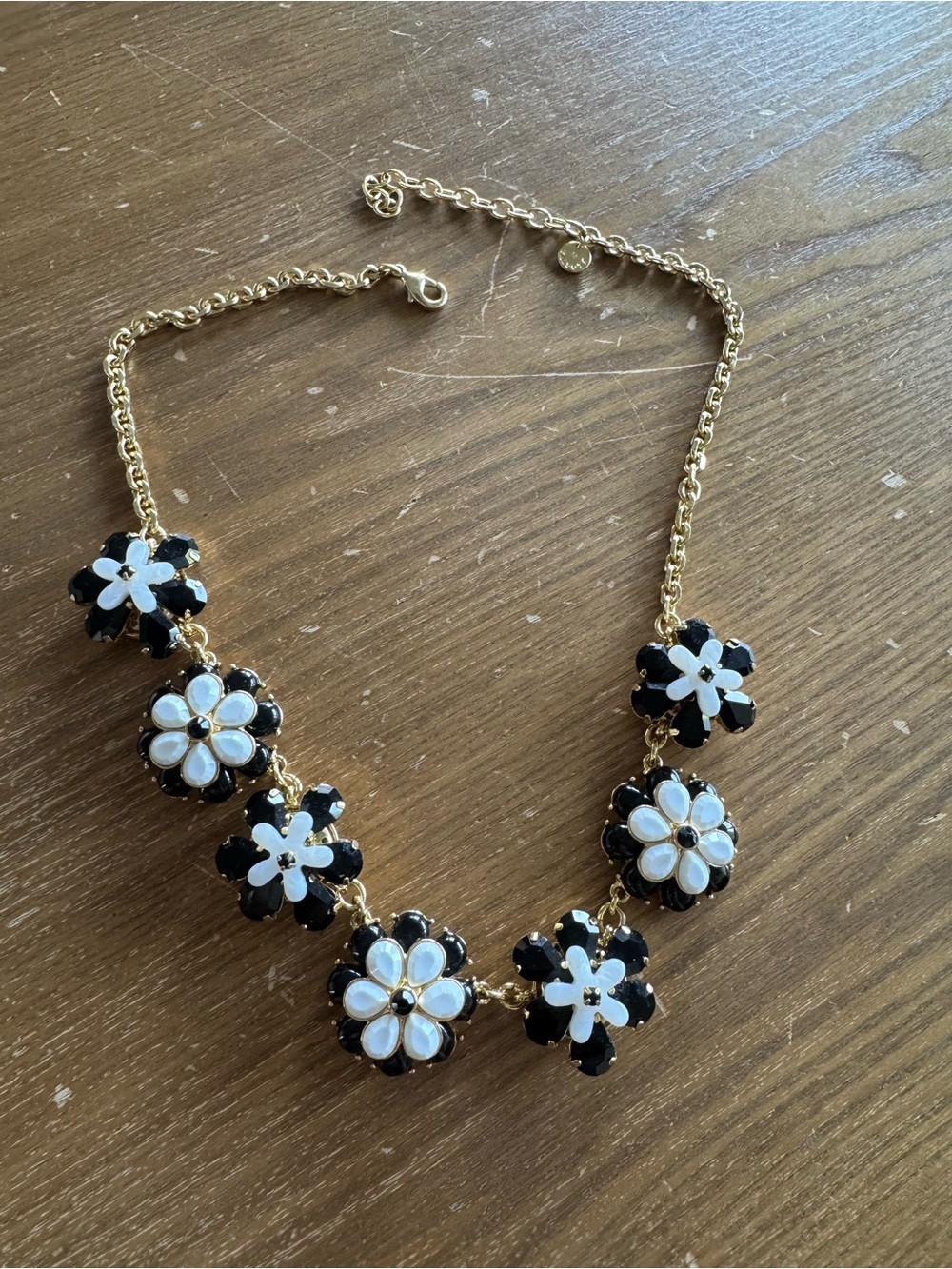 Talbots Gold-Tone Necklace with Black and White Floral Medallions